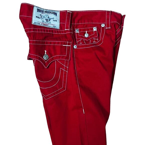 True Religion Red Straight Leg Womens Jeans Size 29 Zip Closure 100% Cotton - Picture 11 of 12